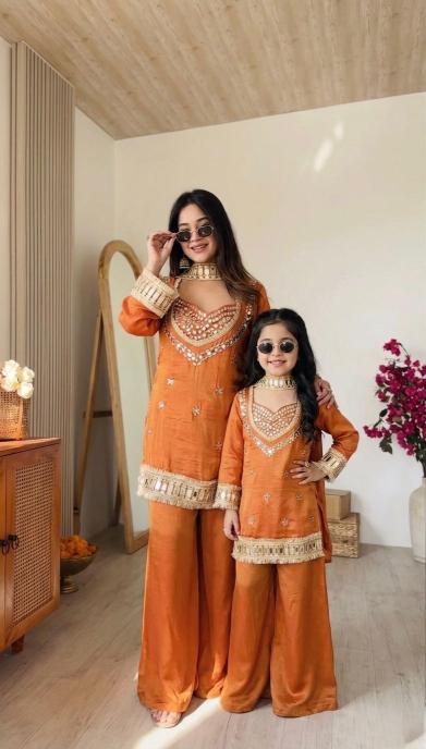 Kids Ethnic Wear Fendy Silk Orange Surat kids wear manufacturers
